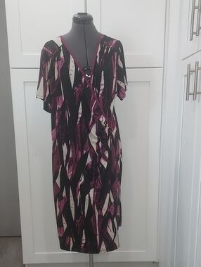 Lane Bryant Abstract Wrap Midi Dress in Purple, Black and Cream